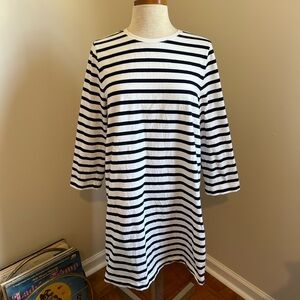 Boden White and Navy Blue Striped Dress